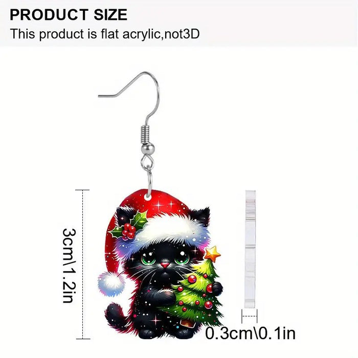 Wholesale Christmas Cat Acrylic 2D Earrings Party Fashion Accessory Gift MOQ≥2