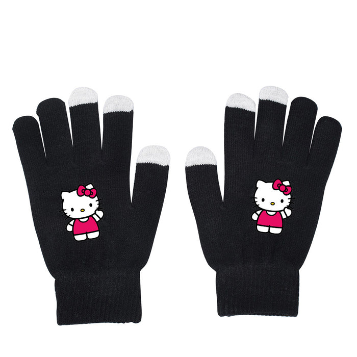 Wholesale Cat Pure Color Black Knitted Wool Gloves