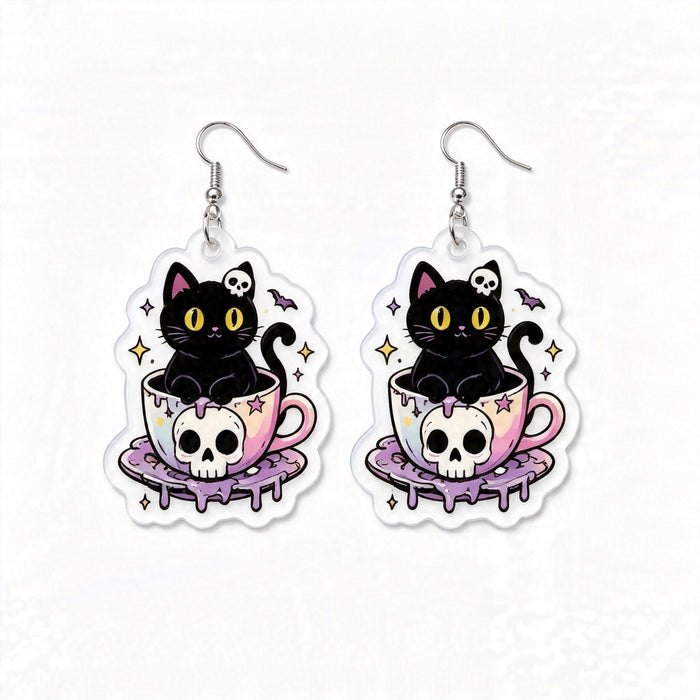 Wholesale  Cartoon Cat Skull 2D Acrylic Earrings Sweet Cool Fashion Jewelry Accessory Party Gift