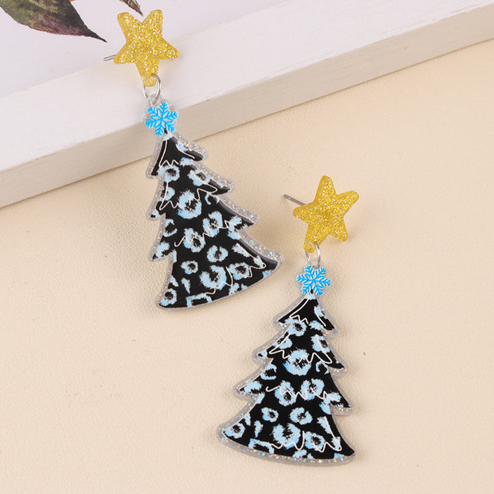 Wholesale Christmas Acrylic Earrings,  Earrings,  Personalized Five-Pointed Star Leopard Print Antlers,  Snowflake Earrings