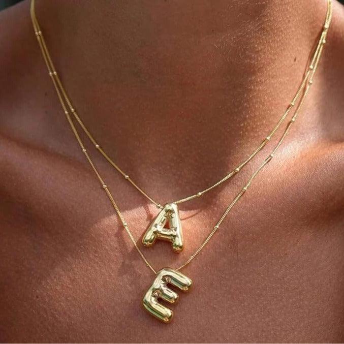 Wholesale 2PCS 18k Brass Glossy Balloon 26 English Letter Necklace JDC-NE-BaiYi006