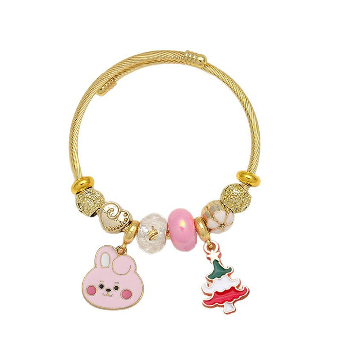 Wholesale Christmas Cartoon Reindeer Bell Stainless Steel Bracelet MOQ≥2