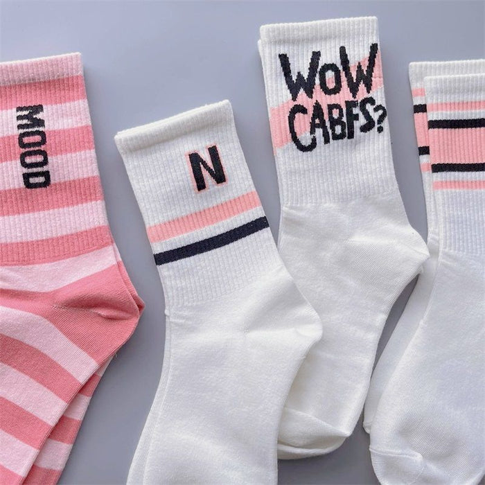 Wholesale Cotton White Letter Women's Long Socks JDC-SK-PengC004