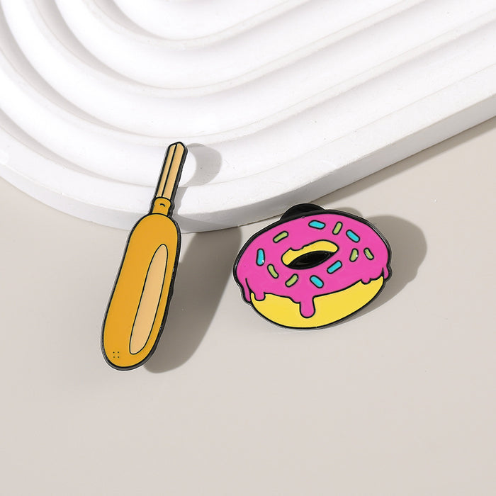 Wholesale Donut Shape Metal Enamel Brooch Electroplated Pin Trendy Food Jewelry Accessory For Party Gift And Everyday Wear