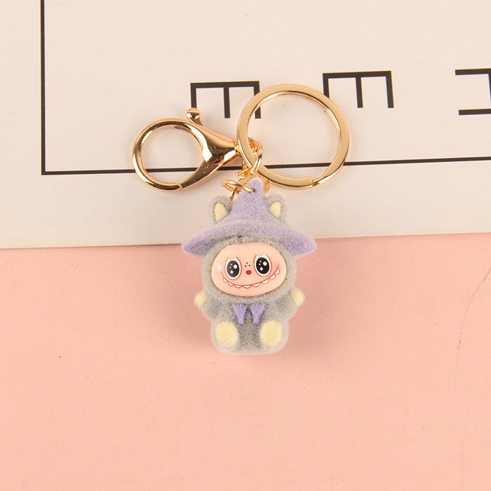 Wholesale Hat-wearing flocked cartoon character keychain