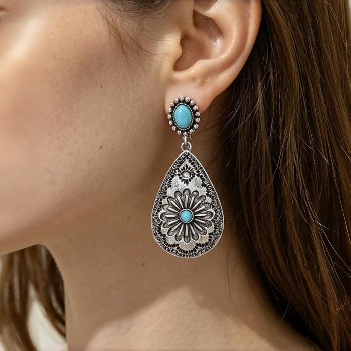 Wholesale Vintage Bohemian Teardrop Double Layer Drop Earrings Silver