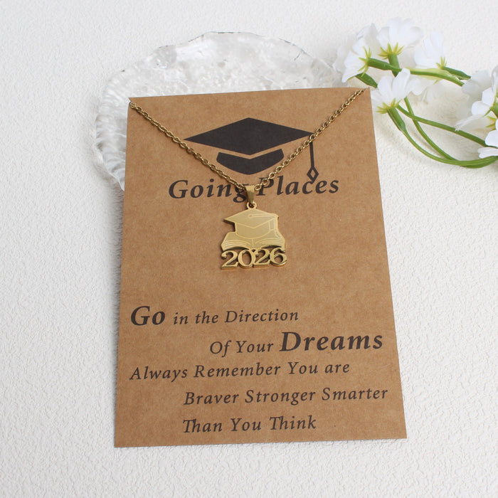 Wholesale 2026 Creative Graduation Gift: Matte Gold Graduation Cap Stainless Steel Necklace