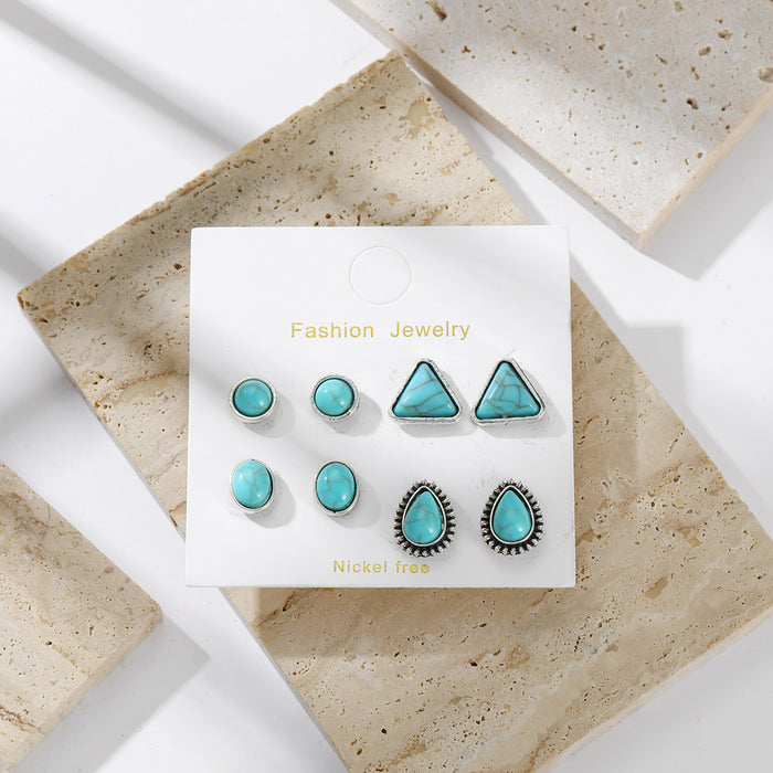 Wholesale Vintage boho geometric turquoise earrings set