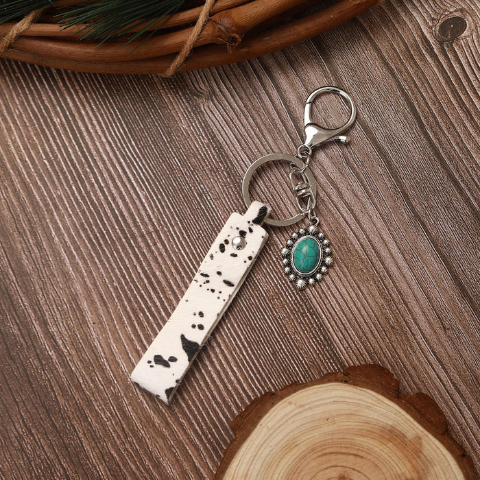 Wholesale Western Cowboy Style Genuine Leather Horsehair Gold Print Keychain MOQ≥2