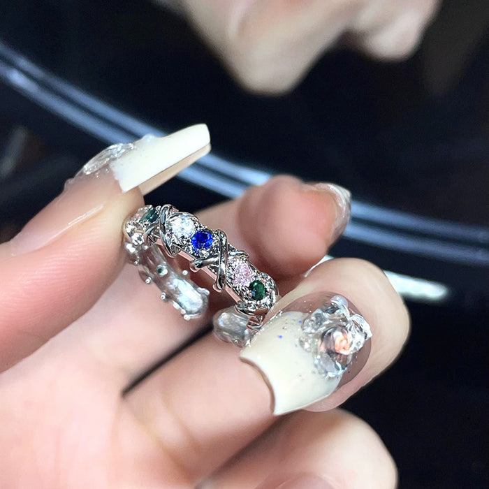 Wholesale Geometric niche design ring with diamond inlay, open ring, plain ring, index finger ring, ring