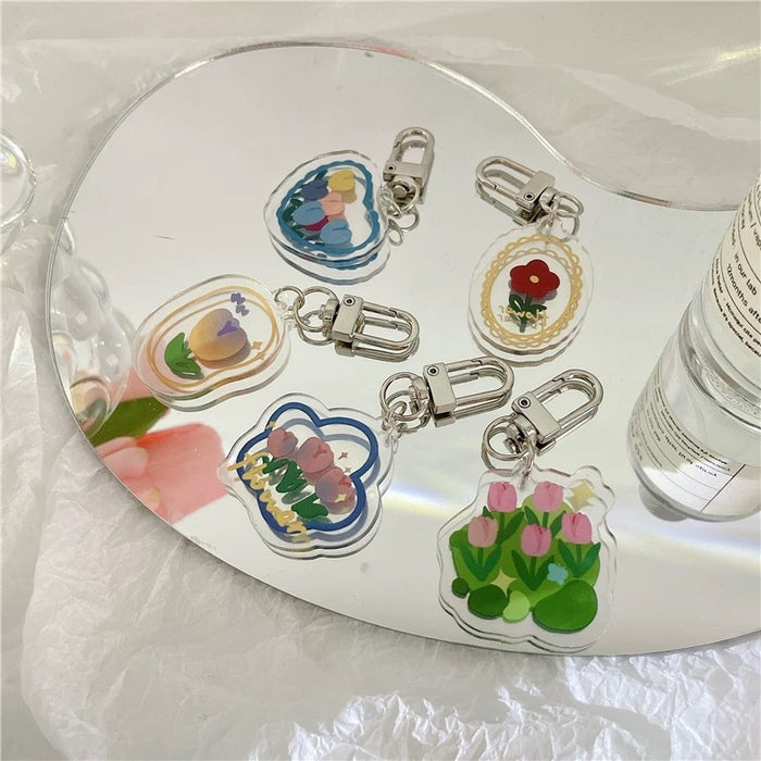 Wholesale Tulip Flower Fashion Personalized  Cute Keychain Decorative Small Pendant Card