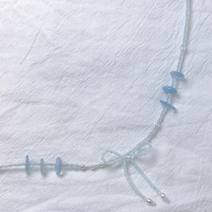 Wholesale Blue Beads Beaded Bow Necklace Fashionable Sweet Clavicle Chain