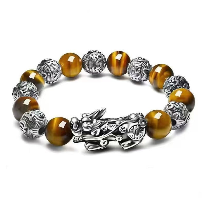 Wholesale Buddha bead bracelet for men, obsidian for wealth, silver jewelry, vintage gift