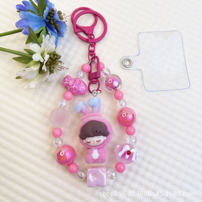 Wholesale Flocked Baseball Cap Colorful Beaded Mobile Phone Chain Keychain Bag Doll Pendant Accessories