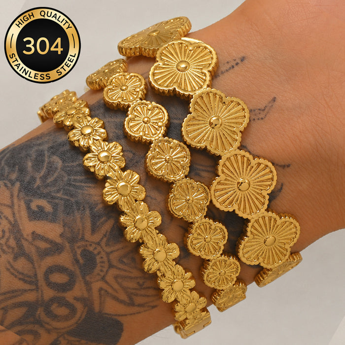 Wholesale Women Four Leaf Clover Bangle Chic Laser Flower Splicing Design With Buckle Clasp Trendy Jewelry Accessory