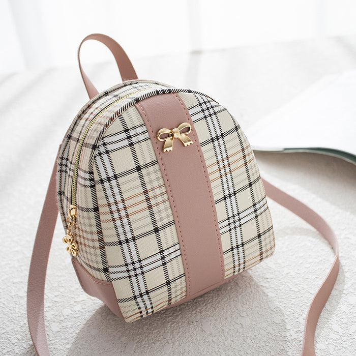 Wholesale Printed Checkered Backpack Summer and Autumn New Products Women's Bow Student Leisure Small Bag JDC-BP-JF001