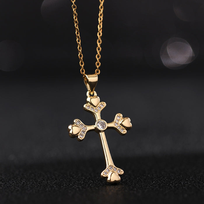 Wholesale Copper Inlaid Zircon Cross Pendant Necklace JDC-NE-ShangY035