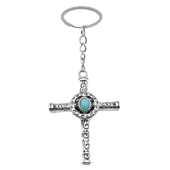 Wholesale Turquoise Cross Alloy Keychain JDC-KC-LuNeng012