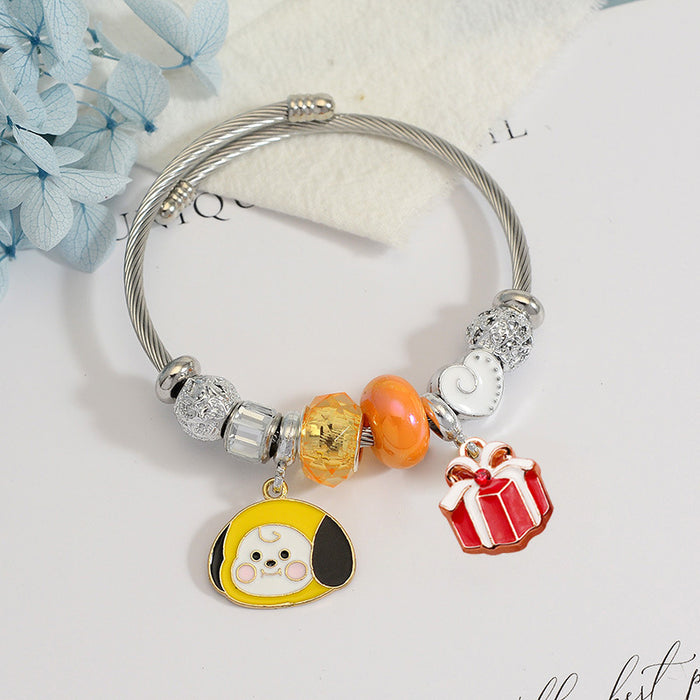 Wholesale Stainless Steel Electroplated Christmas Reindeer Bell Charm Bracelet MOQ≥2
