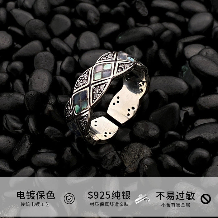 Wholesale Silver diamond grid ring, light luxury, niche design, exquisite and high-end