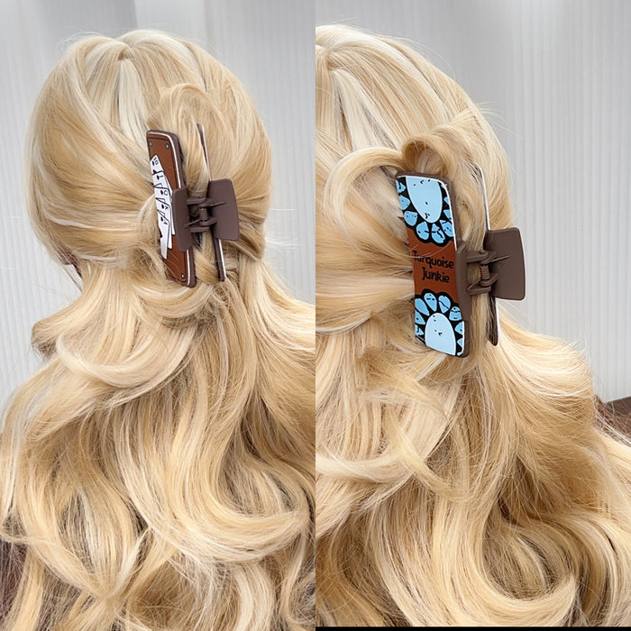 Wholesale Western Cowboy Style Retro Playing Card Hair Accessories Hairpin Leather Printed Shark Clip Grabber