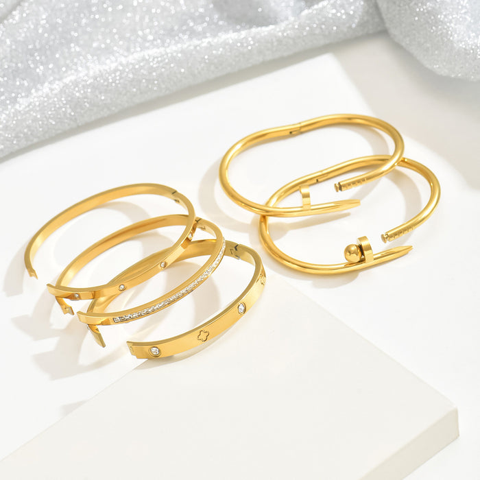 Wholesale Gold-Plated Stainless Steel Bracelet with Diamonds