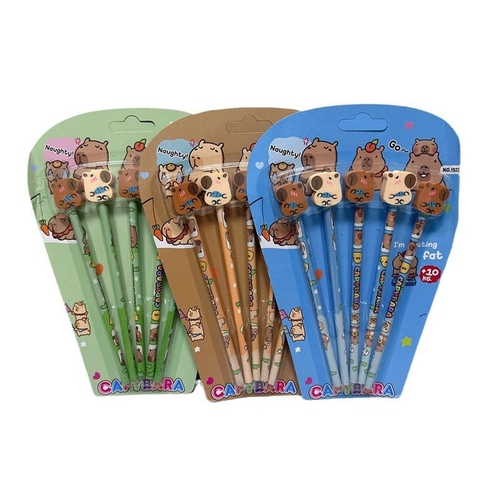 Wholesale Pen cap eraser, wooden pencil, capybara pencil set, capybara cub writing pen combination