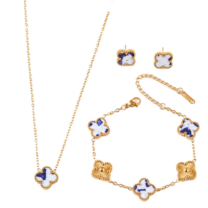 Wholesale Stainless Steel Four-Leaf Clover Gold-Plated Jewelry Set