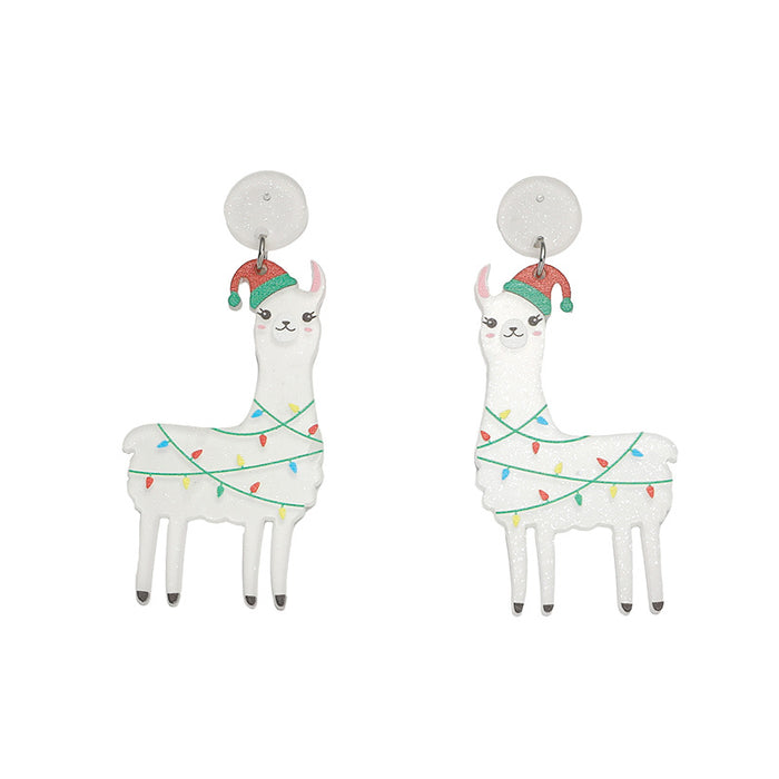 Wholesale European and American cChristmas earrings exaggerated alpaca hat earrings women' s cartoon animal earrings