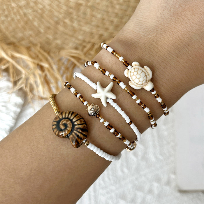 Wholesale Bohemian Glass Bead Bracelet Set For Women Starfish Shell Turtle Beach Vacation Jewelry Accessory Boutique Resale Gift