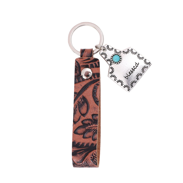 Wholesale Genuine Leather Retro Keychain with Handmade Textured Design