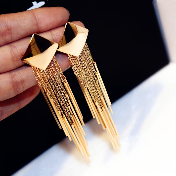 Wholesale Fashion jewelry exaggerated geometric square long tassel earrings