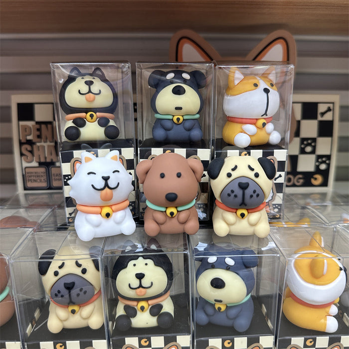 Wholesale Cute pet animal silicone puppy small Shiba Inu pen shaved sand skin dog turning pen knife Husky ornament rolling pen knife