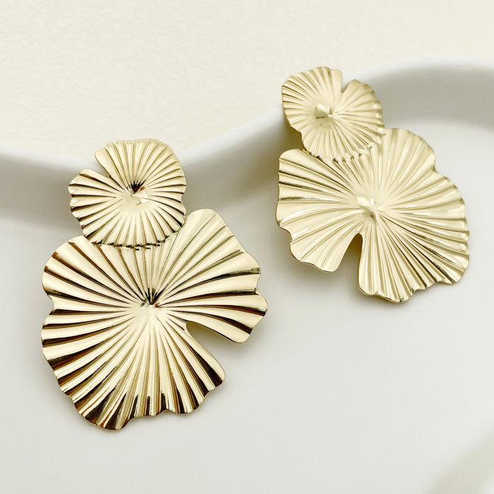 Wholesale Metal Exaggerated Personality Brushed Lotus Leaf Earrings Retro Large Sequin Earrings Trendy Women's Earrings