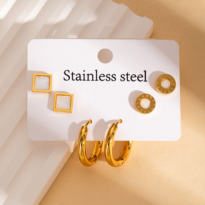 Wholesale Stainless Steel Four-Leaf Clover Heart Earrings Set