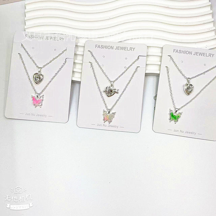 Wholesale New 2-pack couple necklace butterfly collarbone chain niche light luxury necklace set student style necklace wholesale