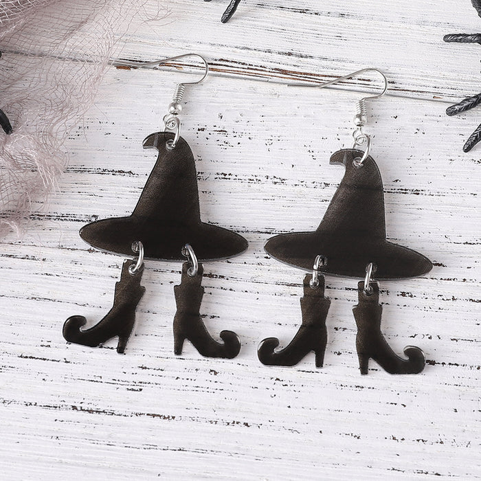 Wholesale  Gothic Wind Witch Hat Boots Pendant Earrings Acrylic Ear Jewelry  Gift