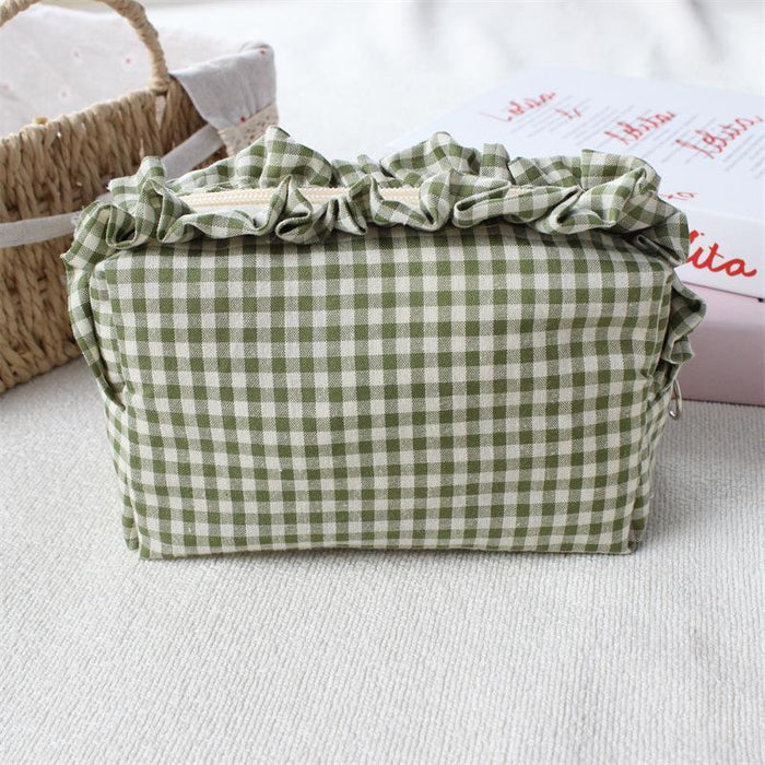 Wholesale Trendy Black Plaid Pleated Lace Pencil Case Large Capacity Student Stationery Pouch Boutique Gift