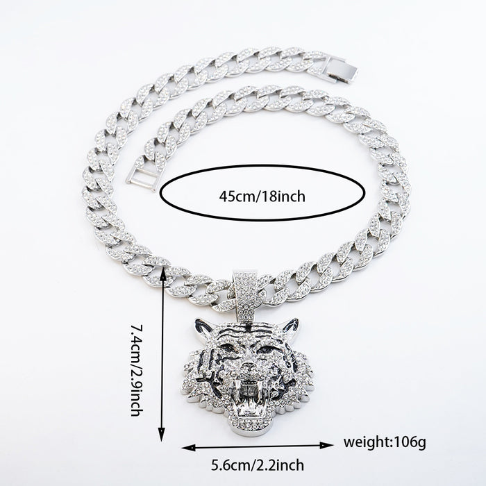 Wholesale Alloy Three-Dimensional Full Diamond Tiger Pendant Necklace  Jewelry
