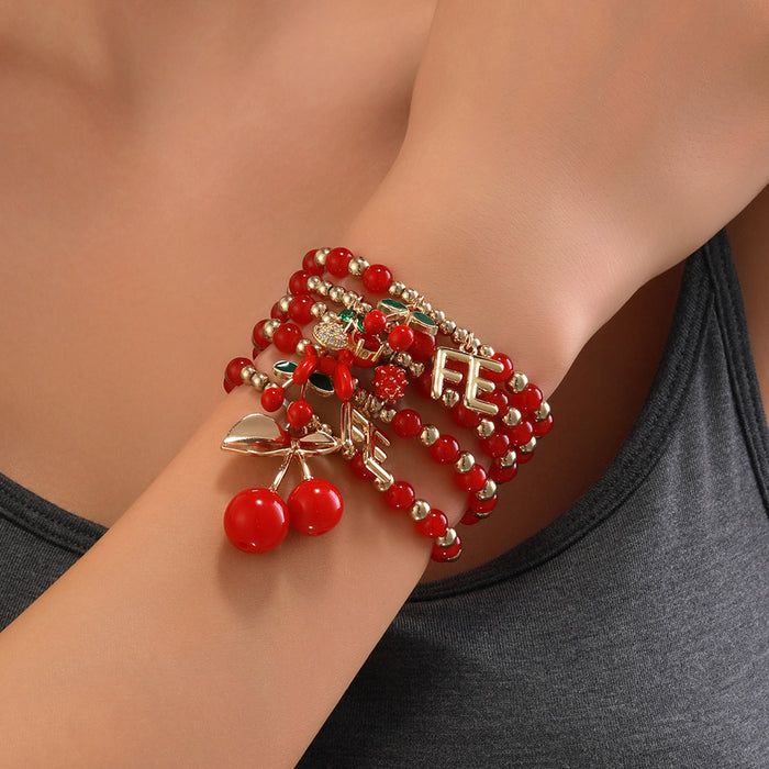Wholesale Beaded Bracelet Set 5-Piece Heart Design Stackable Bracelets