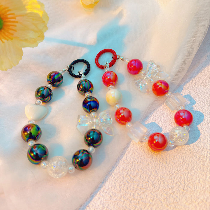 Flower Beaded Mobile Phone Chain Keychain Pendant Bag Decorative Hanging Ornaments