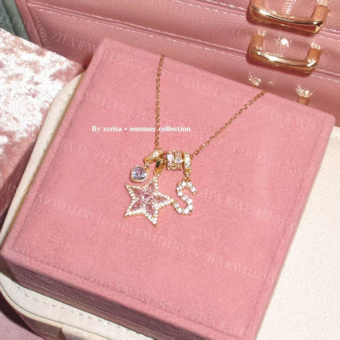Wholesale Heart Letter Pendant Chain Alloy Electroplated Choker Necklace