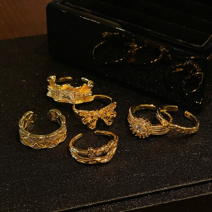 Wholesale Vintage zircon inlaid exquisite open ring, niche butterfly high-end and personalized accessory