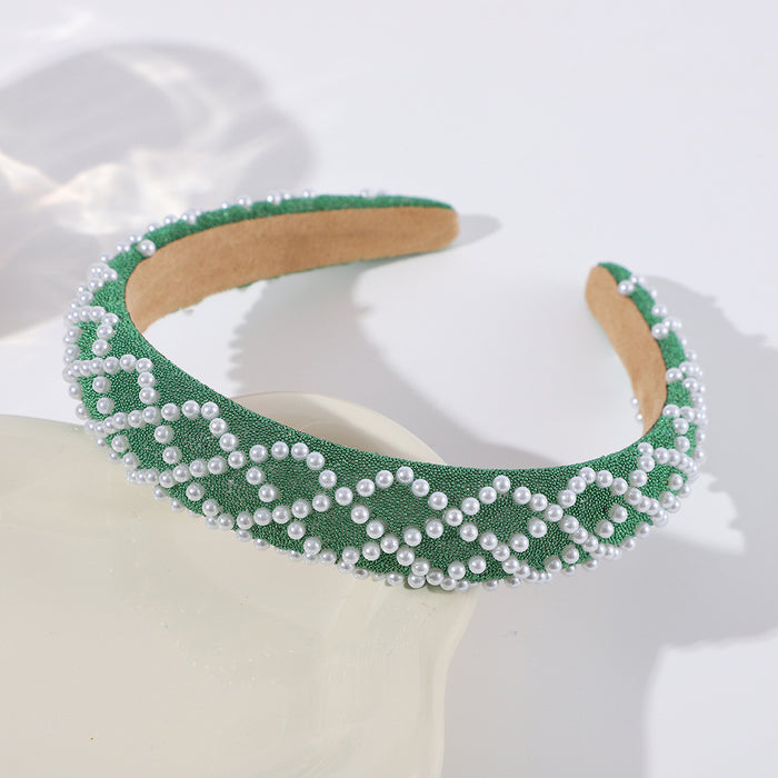 Wholesale Sponge wide-brimmed headband inlaid with pearls,  light luxury and high-end headband for women,  showing temperament hair accessories