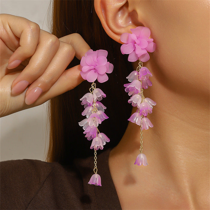 Wholesale French Floral Tassel Earrings - Purple Flower Fashion Accessory MOQ≥3