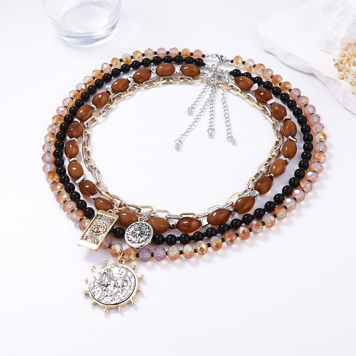 Wholesale Four-piece Set Multi-layer Alloy Geometric Coin Pendant Necklace