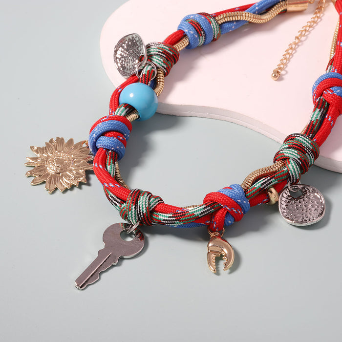 Wholesale multi-accessories alloy pendant hand-woven chain women's necklace