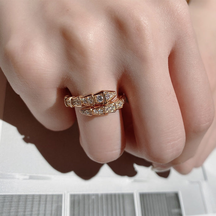 Wholesale Small Snake  Diamond Snake Bone  Open Ring Women's Index Finger Texture Ring