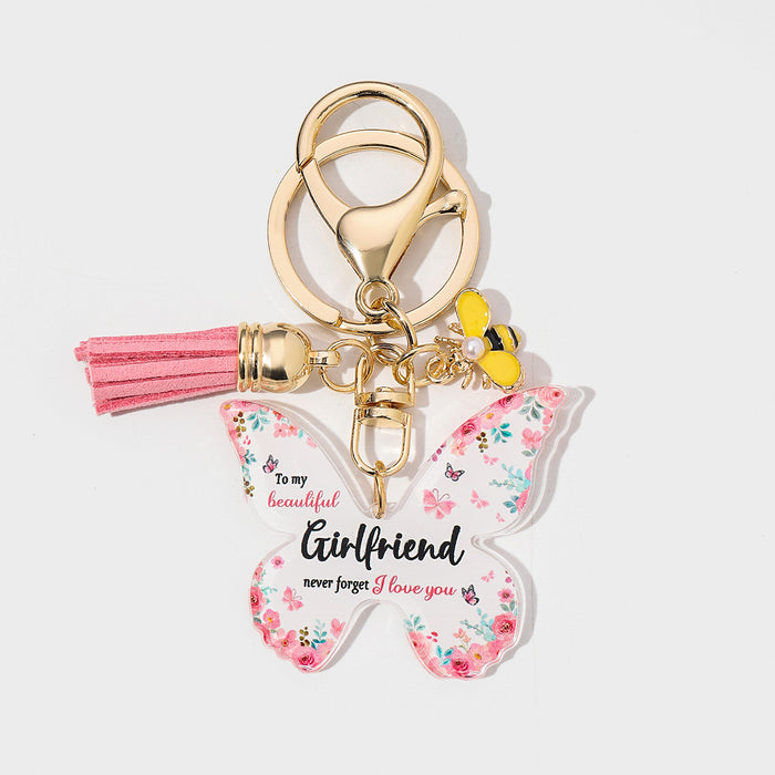 Wholesale Mother's Day Butterfly Shaped Acrylic MOM Pendant Keychain JDC-KC-HuiWen006