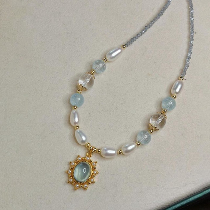 Wholesale Imitation Sea Blue Treasure White Crystal Freshwater Imitation Pearl Necklace with High Quality and Exquisite Clavicular Chain